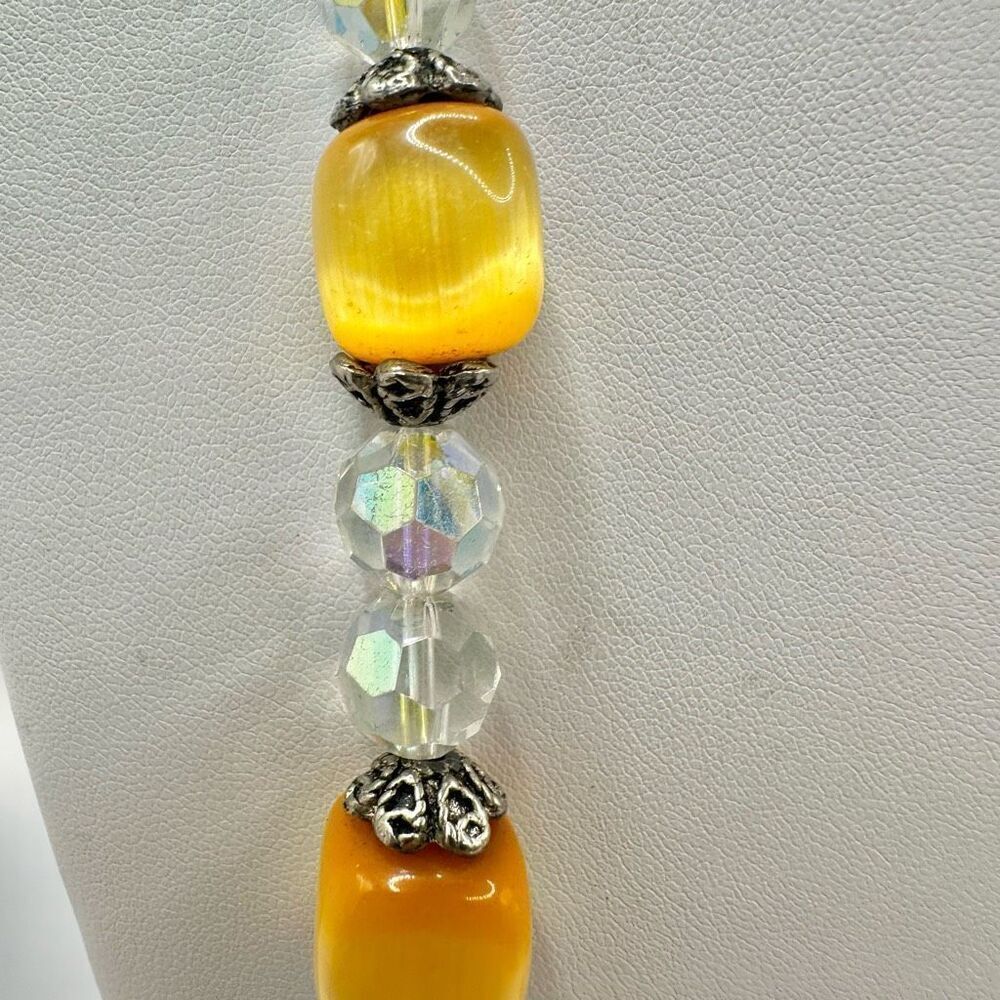 crystal and  yellow cats eye vintage necklace - Picture 8 of 10